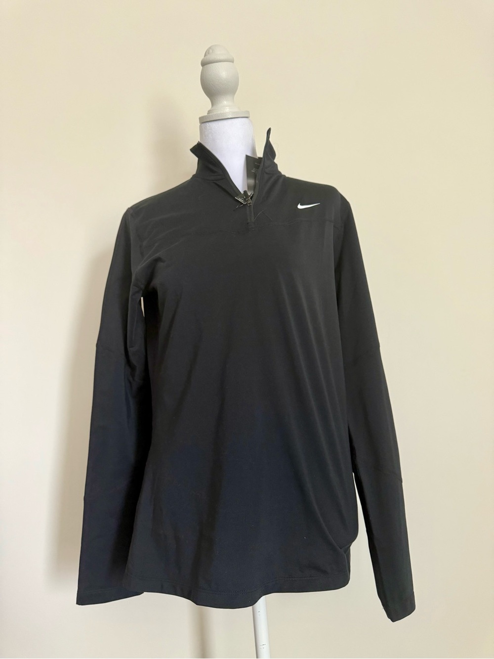 Nike women’s size large Black Zip-Up Athletic Pullover with White Swoosh